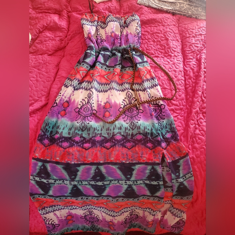 Body Central Pink and Purple Strapless Dress